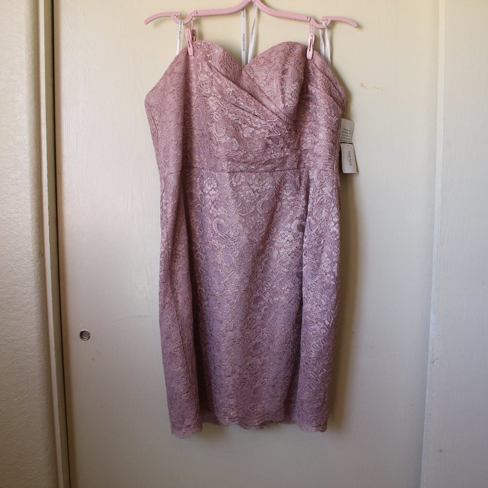 DAVID'S BRIDAL MAUVE LACE STRAPLESS BRIDESMAID DRESS